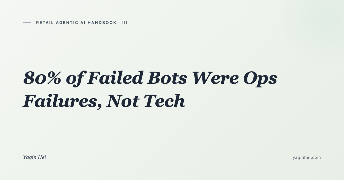 Retail Agentic AI Handbook (3): 80% of Failed Bots Were Ops Failures, Not Tech — The Post-Launch Loop, Safety Layer, and 30-Day Plan